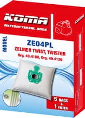 KOMA ZE04PL - Sáčky do vysavače Zelmer Twist, Twister s plastovým čelem, textilní, 5ks