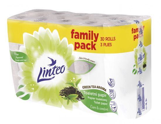 LINTEO Toaletní papír LINTEO GREEN TEA - 3-vrstvý - bílý - 30 rolí
