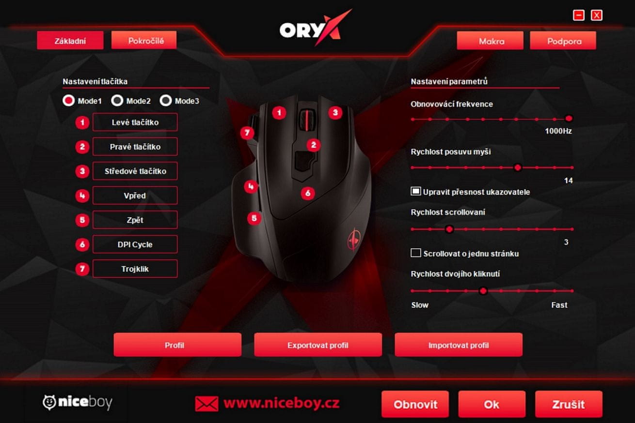 Niceboy ORYX M400 programska oprema za nastavitev miške
