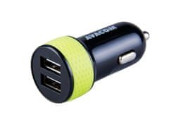 Avacom  nabíječka do auta se dvěma USB výstupy 5V/1A - 3,1A, černo-zelená barva