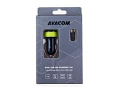Avacom  nabíječka do auta se dvěma USB výstupy 5V/1A - 3,1A, černo-zelená barva