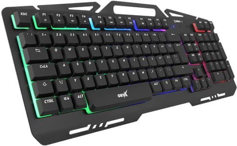 Niceboy Oryx K200 herní klávesnice RGB podsvícení drátová kovová konstrukce membrána odlnost proti nečistotám