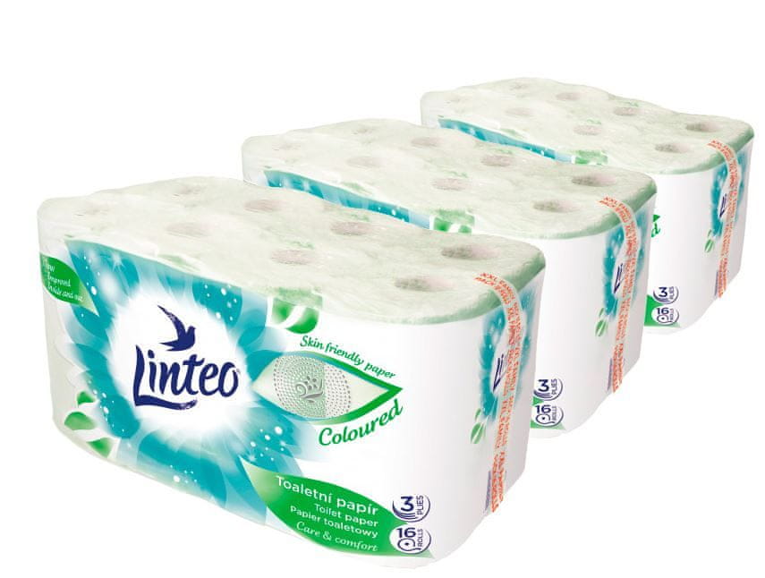 Levně LINTEO Toaletní papír zelený 3 x 16 rolí 3-vrstvý