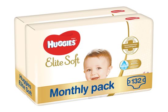 Huggies Elite Soft 4 (8-14 kg) 132 ks (2x66 ks) - Měsíční balení