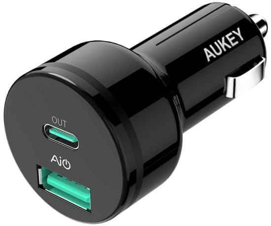 Aukey Rychlonabíjecí duální autonabíječka s konektory USB 2.0 a USB-C LLTS85695 - černá