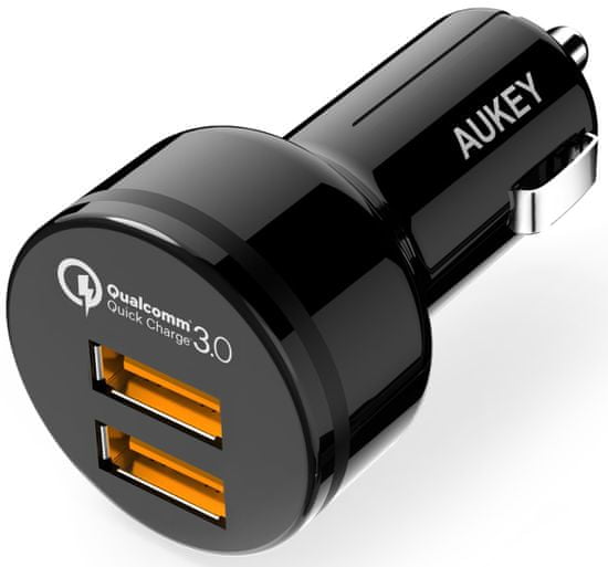 Aukey Rychlonabíjecí duální autonabíječka s konektory 2× QuickCharge USB 3.0 / 36 W LLTS65484 - černá