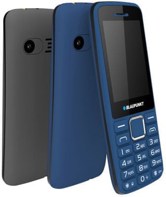 Blaupunkt FM 03, tlačítkový telefon, kovový, atraktivní design, dlouhá výdrž, jednoduché ovládání, levný dostupný telefon, FM rádio, velký displej