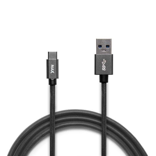 MAX Kabel USB-C opletený, 2m šedivý