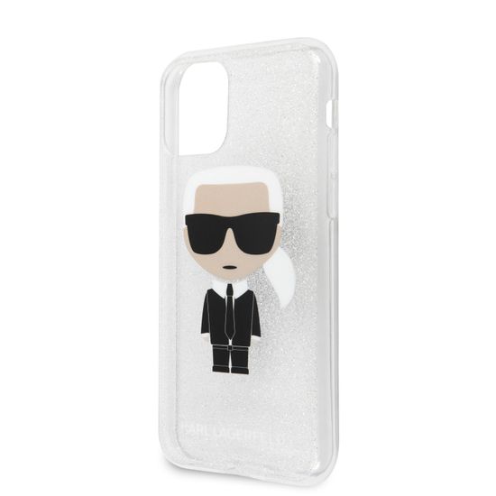 Karl Lagerfeld Glitter Iconic Kryt pro iPhone 11 Silver (EU Blister), KLHCN61TPUTRIKSI