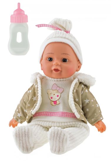 Teddies Panenka miminko v zimním oblečku měkké tělo s lahvičkou plast 30cm