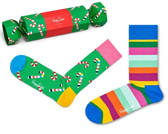 Happy Socks dvojité balení unisex ponožek Christmas Cracker Candy Cane Gift Box XPOL02-7302