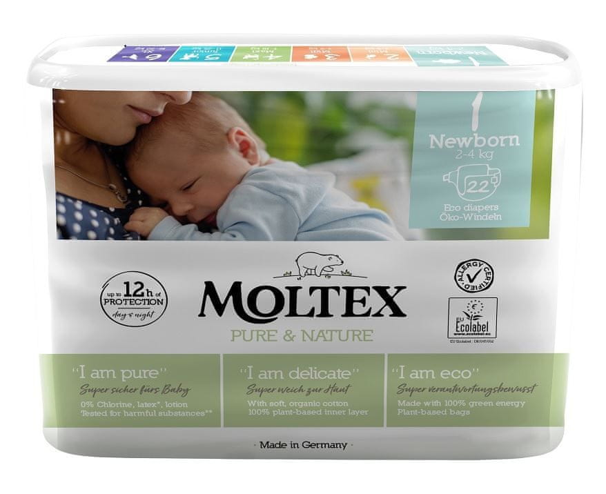 Levně MOLTEX Plenky Pure & Nature Newborn 2-4 kg (22 ks)
