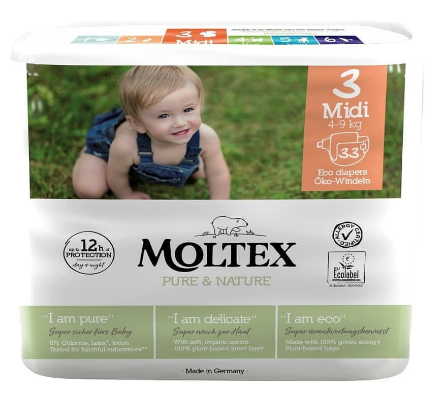 Levně MOLTEX Plenky Pure & Nature Midi 4-9 kg (33 ks)
