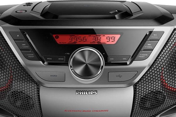 rádiómagnó philips az700t Bluetooth 90s dizájn fm tuner 20 előre beállítható állomás 10 m hatótáv cd mechanika usb direct audio in bemenet 12 w hangszórók működés akkumulátorról nfc