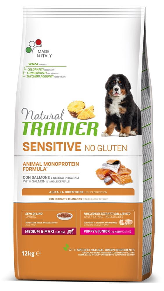 Levně TRAINER Natural SENSITIVE No Gluten Puppy&Jun M/M losos 12 kg