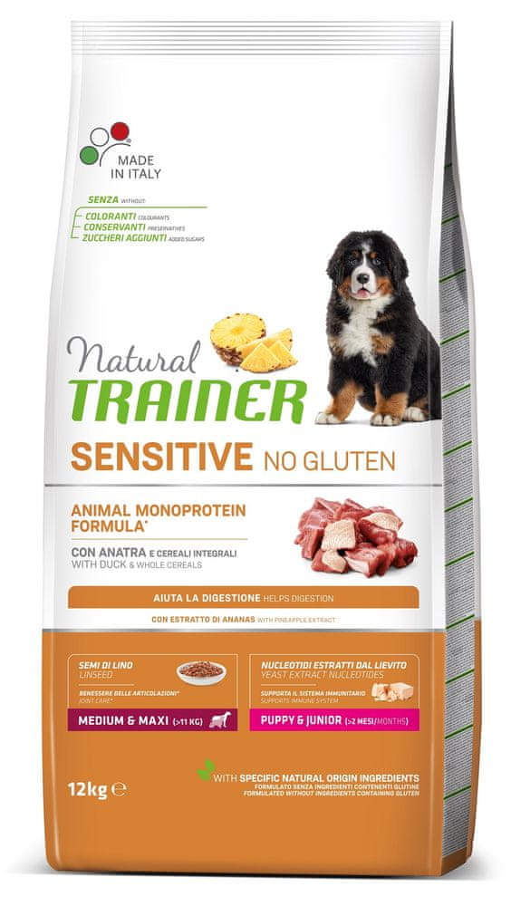 Levně TRAINER Natural SENSITIVE No gluten Puppy&Jun M/M kachna 12 kg