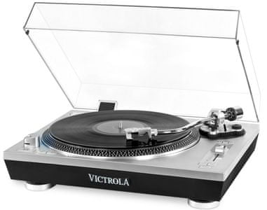 gramofon victrola VPRO-2000 pro series 2000 bluetooth dosah 10 m rca výstupy předzesilovač usb port digitalizace desek stroboskopický talíř protiprachový kryt řemínkový pohon