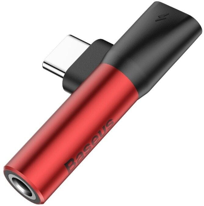BASEUS 90° adaptér USB-C/USB-C + 3.5 mm jack (červeno-černá), CATL41-91