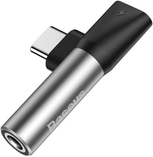 BASEUS 90° adaptér USB-C/USB-C + 3.5 mm jack (stříbrno-černá), CATL41-S1