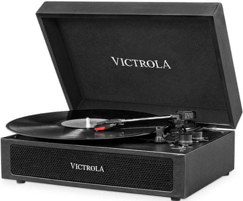 gramofon victrola vsc-580bt szíjhajtás 3 sebességi fokozat 33 45 78 bluetooth rca kimenet 3,5mm jack bőröndös design