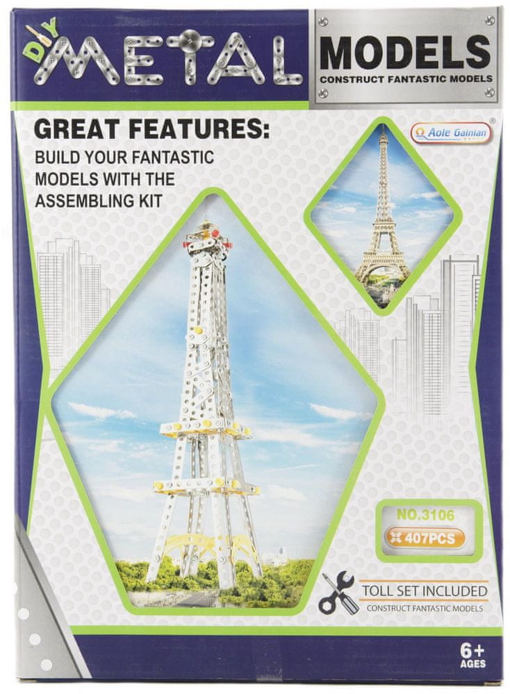 Teddies Stavebnice kov Eiffelova věž 407 dílků v krabici 26x36x6cm