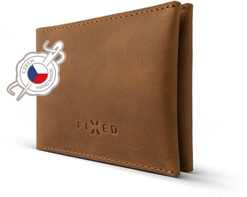 Levně FIXED Kožená peněženka Smile Wallet se smart trackerem Smile s motion senzorem, hnědá