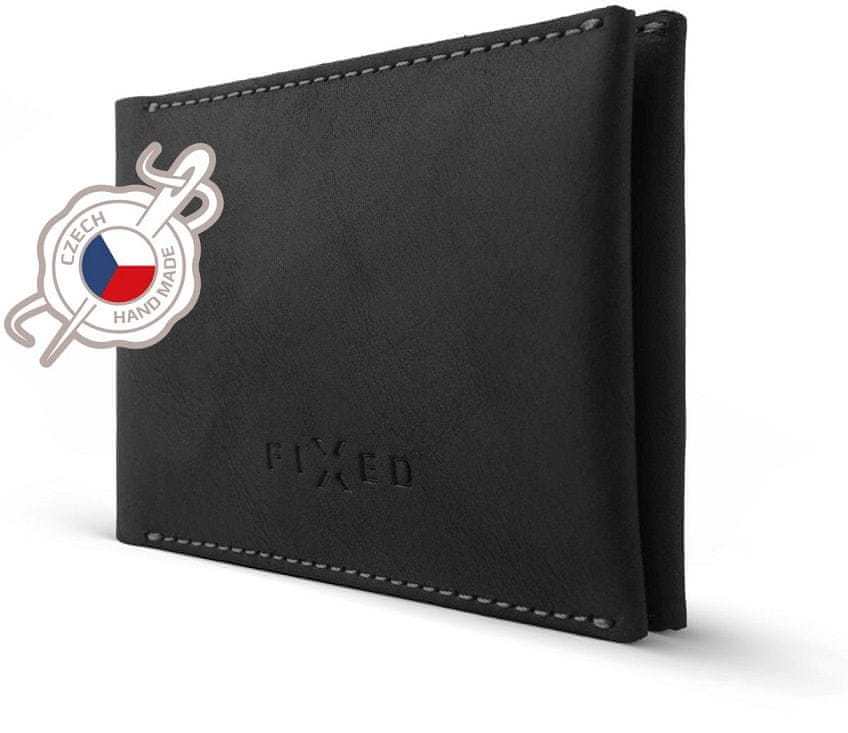 Levně FIXED Kožená peněženka Smile Wallet se smart trackerem Smile s motion senzorem, černá