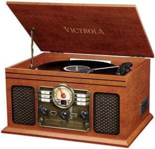 elegantní retro gramofon Victrola VTA-200 design 3 rychlosti otáček 33 45 78  FM rádio CD kazetová mechanika bluetooth 