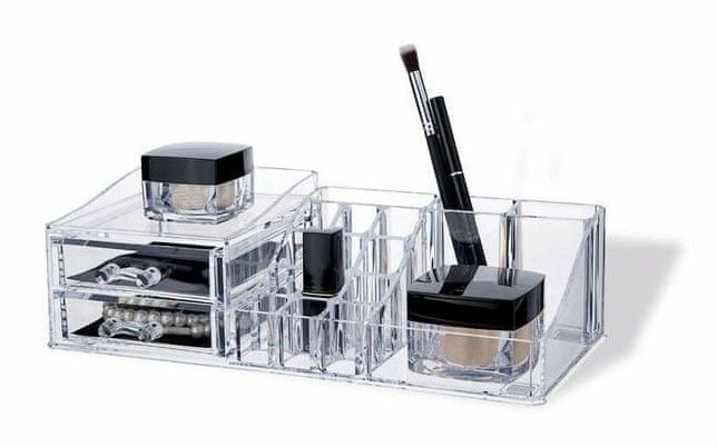 Compactor Multi organizér na kosmetiku, 16 přihrádek, 2 zásuvky, čirý plast