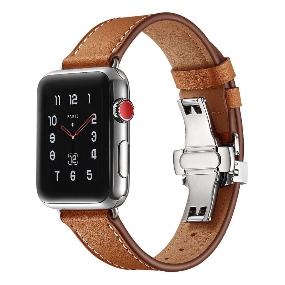 Levně MAX Náhradní řemínek pro Apple Watch 44mm MAS03 hnědý kožený