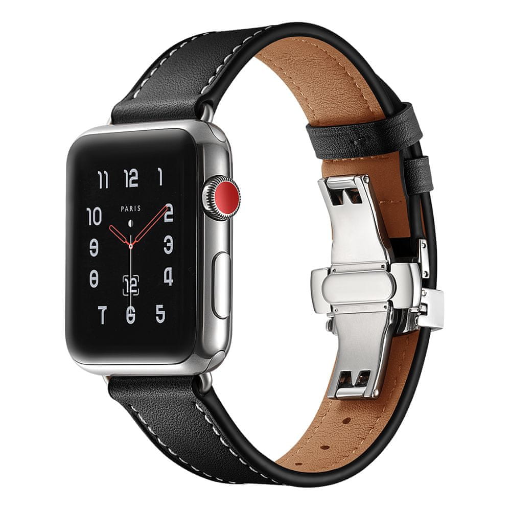 Levně MAX Náhradní řemínek pro Apple Watch 40mm MAS04 černý kožený