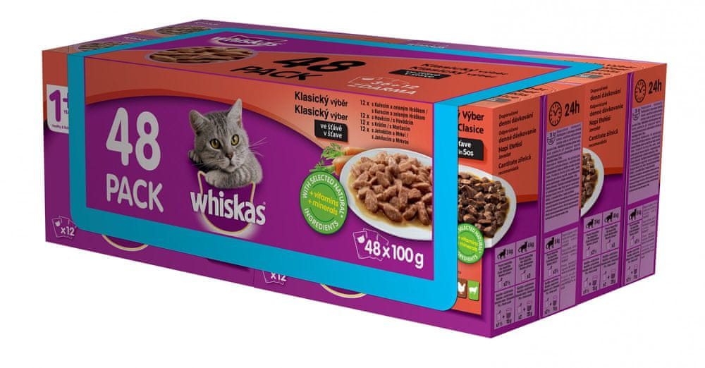 Whiskas kapsičky klasický výběr ve šťávě pro dospělé kočky 48 x 100g