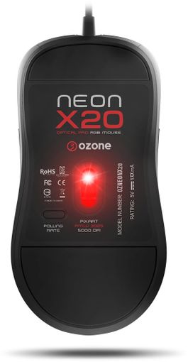 Herní myš Ozone Neon X20 (OZNEONX20), drátová s podsvícením RGB, univerzální ergonomie, 9 programovatelných tlačítek, opletený kabel, až 10 000 DPI