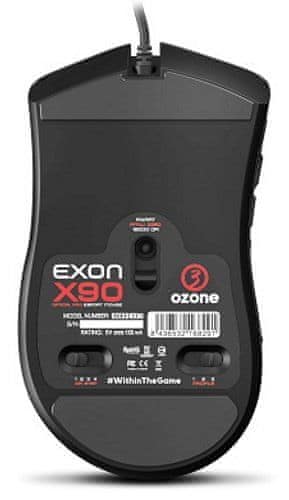 Herná myš Ozone Exon X90 (OZEXONX90), drôtová s podsvietením RGB LED, pre pravákov, 11 programovateľných tlačidiel, až 12 000 DPI, software