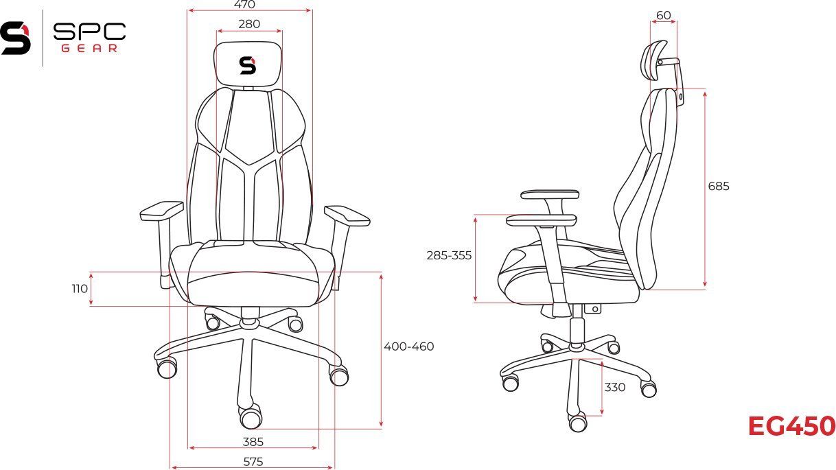 Herní židle SilentiumPC Gear EG450 (SPG041), ergonomická konstrukce, prodyšné čalounění, do 120 kg, nastavitelná, otočná, podpora páteře