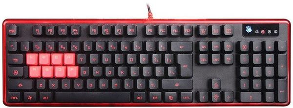 Herní klávesnice A4Tech Bloody B2278 rychlá odezva dlouhá životnost klávesy potažené silikonem odolná proti polití LED červené podsvícení