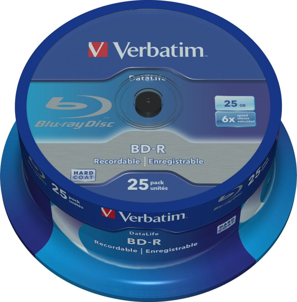 Levně Verbatim BD-R SL DataLife 25GB, 6x, spindle 25 ks (43837)