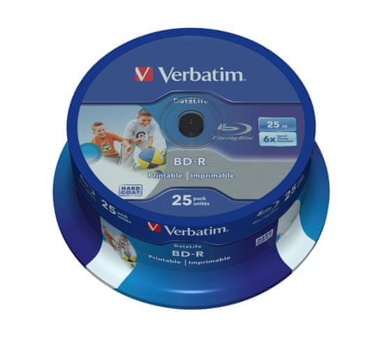 Verbatim BD-R SL DataLife 25GB, 6x, printable, spindle 25 ks (43811)