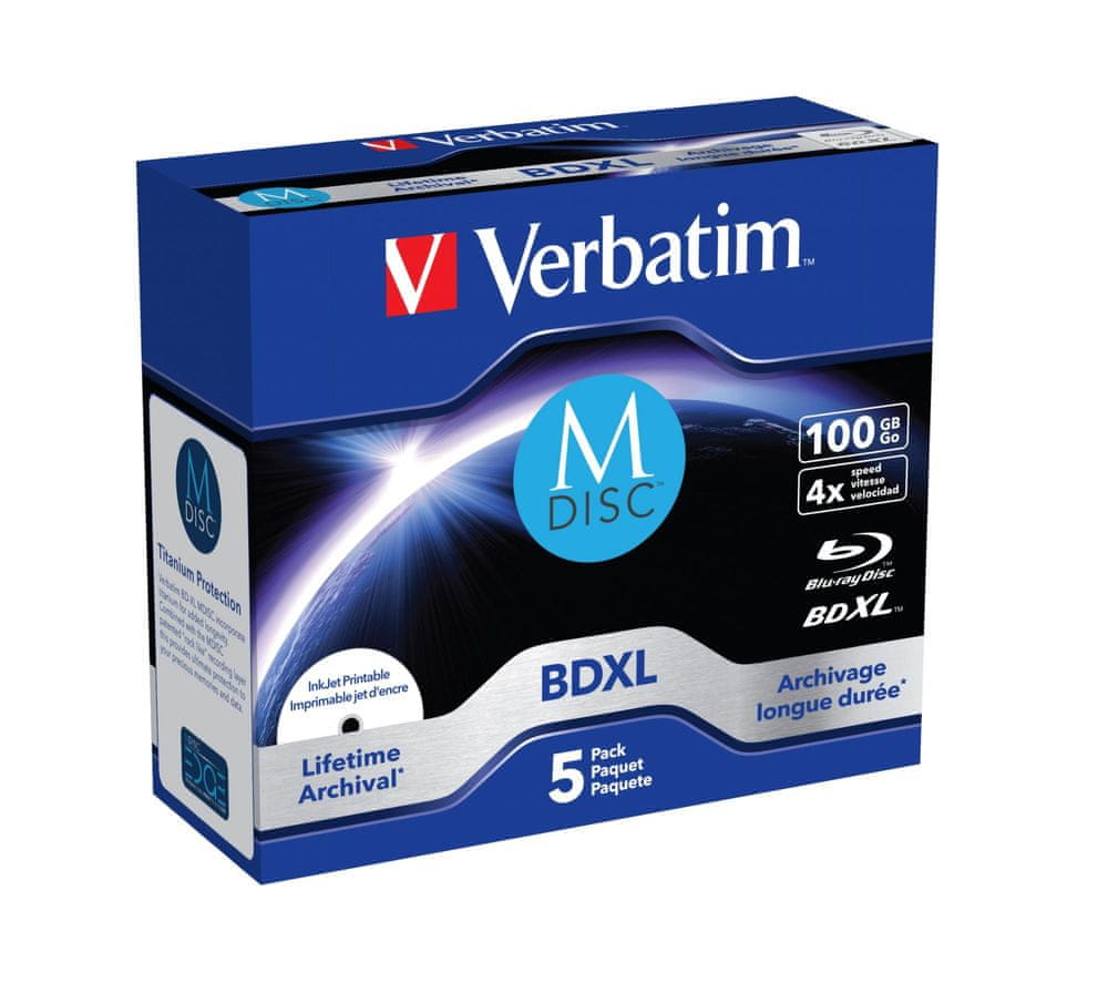 Levně Verbatim M-DISC BD-R XL 100GB, 4x, printable, jewel case 5 ks (43834)