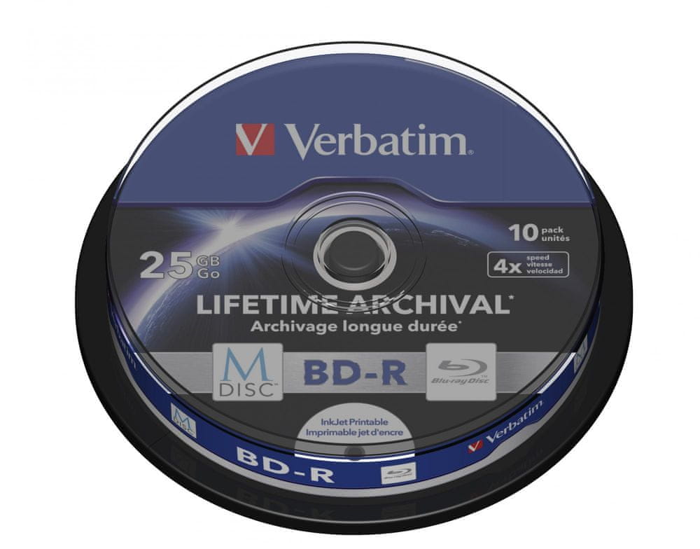 Levně Verbatim M-DISC BD-R SL 25GB, 4x, printable, spindle 10 ks (43825)