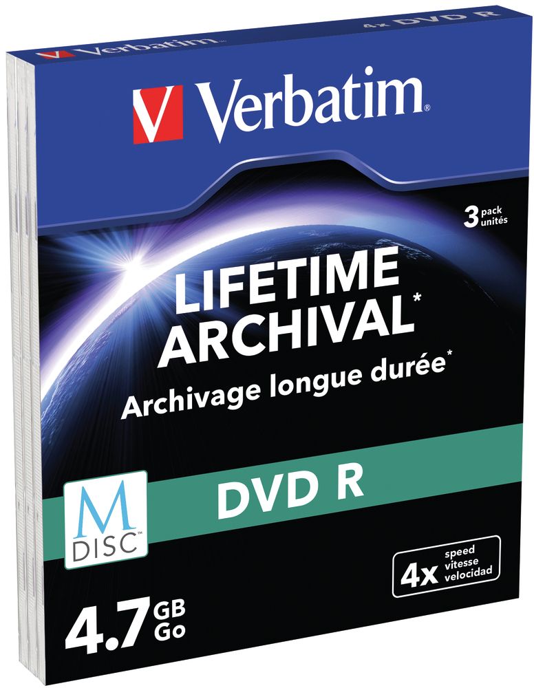 Levně Verbatim M-DISC DVD-R 4,7GB, 4x, printable, slim case 3 ks (43826)