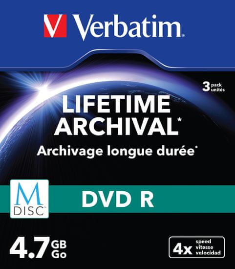 Verbatim M-DISC DVD-R 4,7GB, 4x, printable, slim case 3 ks (43826)
