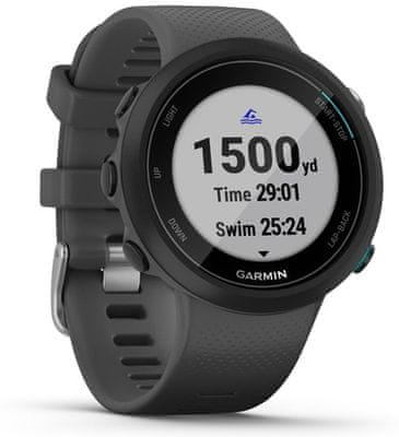 Plavecké chytré hodinky Garmin Swim 2, sledování tepu při plavání, SWOLF skóre, počítání bazénů, GPS, Glonass, plavecké metriky