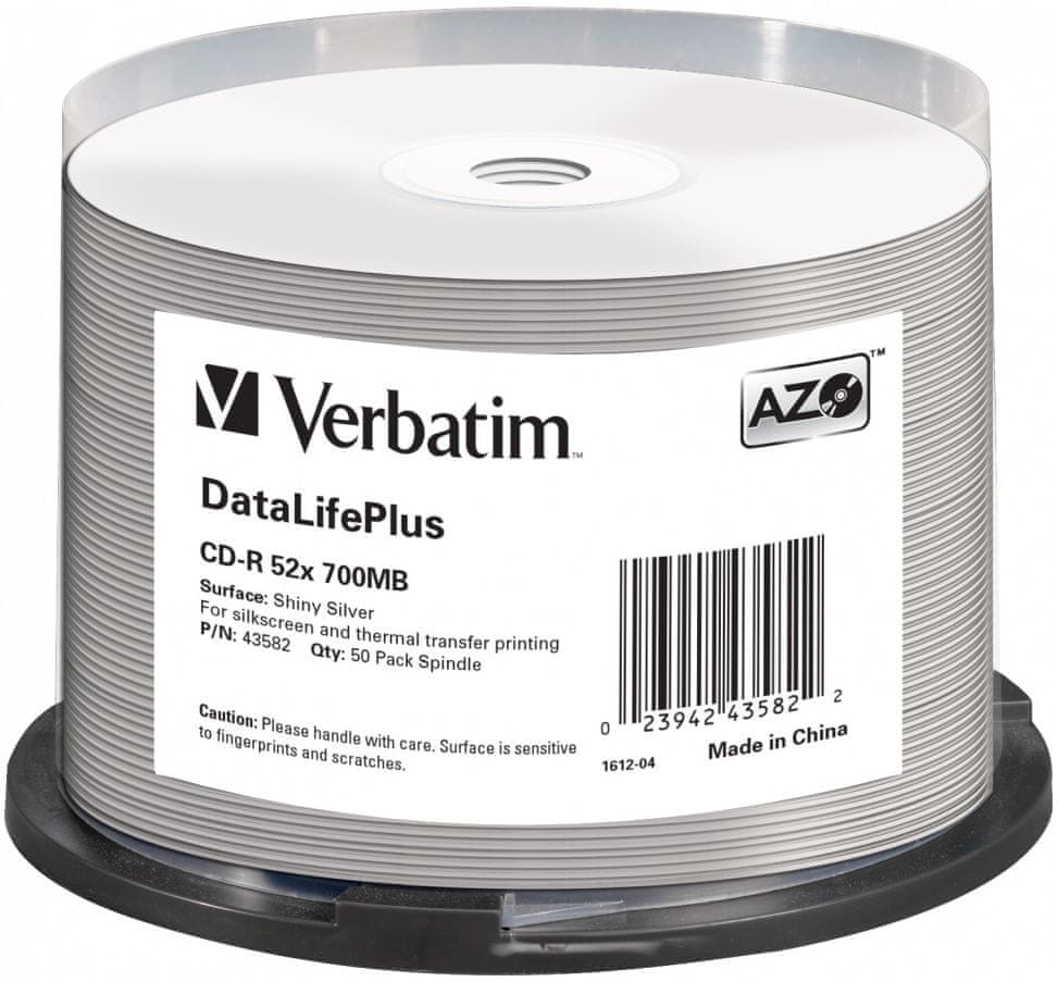 Levně Verbatim CD-R DataLifePlus 700MB, 52x, shiny silver thermal printable, spindle 50 ks (43582)