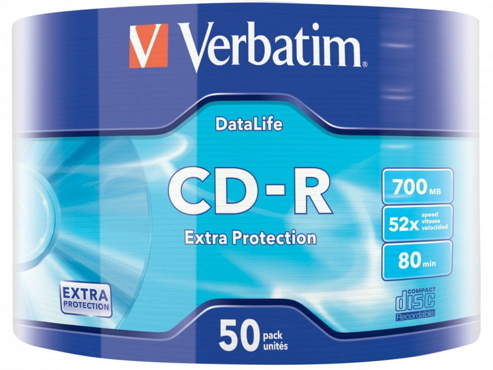 Levně Verbatim CD-R 700MB, 52x, wrap 50 ks (43787)