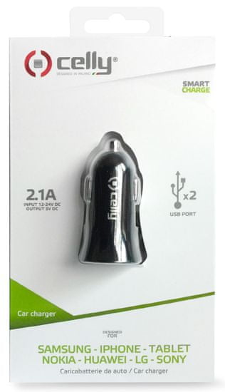 Celly autonabíječka, 2 x USB výstup, 2,1 A, černá