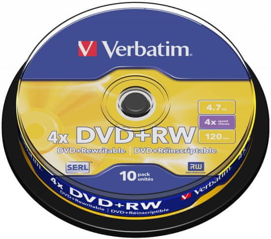 Verbatim DVD+RW SERL 4,7GB, 4x, spindle 10 ks (43488)