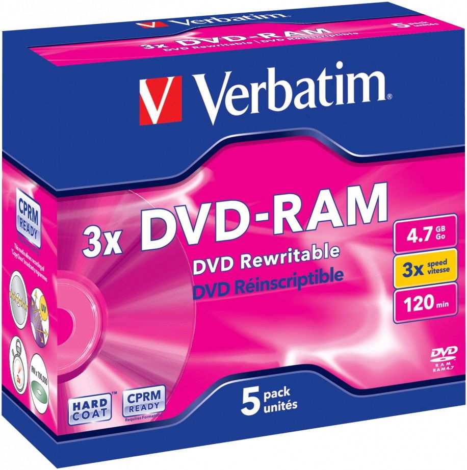 Levně Verbatim DVD-RAM 4,7GB, 3x, jewel case 5 ks (43450)