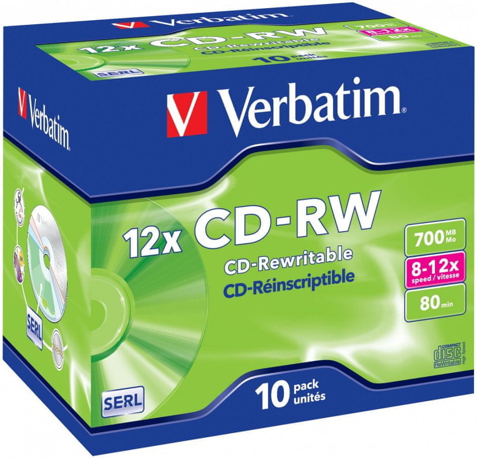 Levně Verbatim CD-RW SERL 700MB, 12x, jewel case 10 ks (43148)