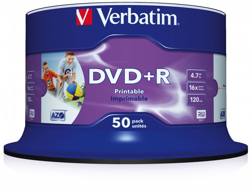 Levně Verbatim DVD+R AZO 4,7GB, 16x, printable, spindle 50 ks (43512)